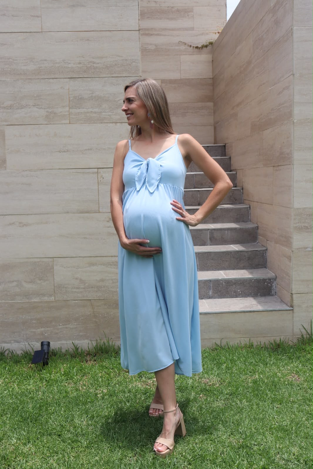Vestido Manuela de maternidad y lactancia, largo azul ice madrid