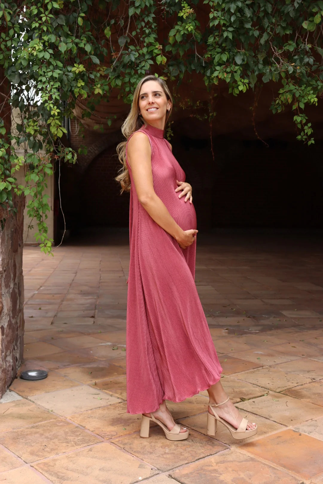Vestido de maternidad Sonia, rosa quemado corrugado G, M