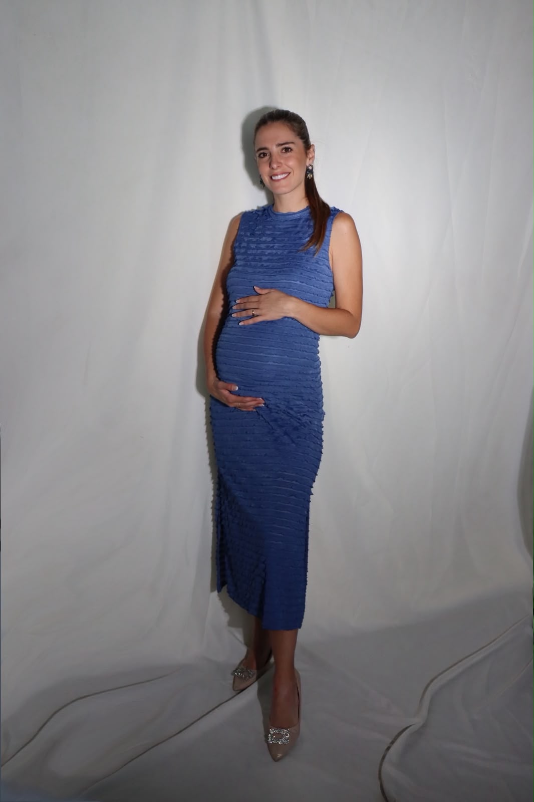 Vestido de maternidad Leslie, azul corrugado