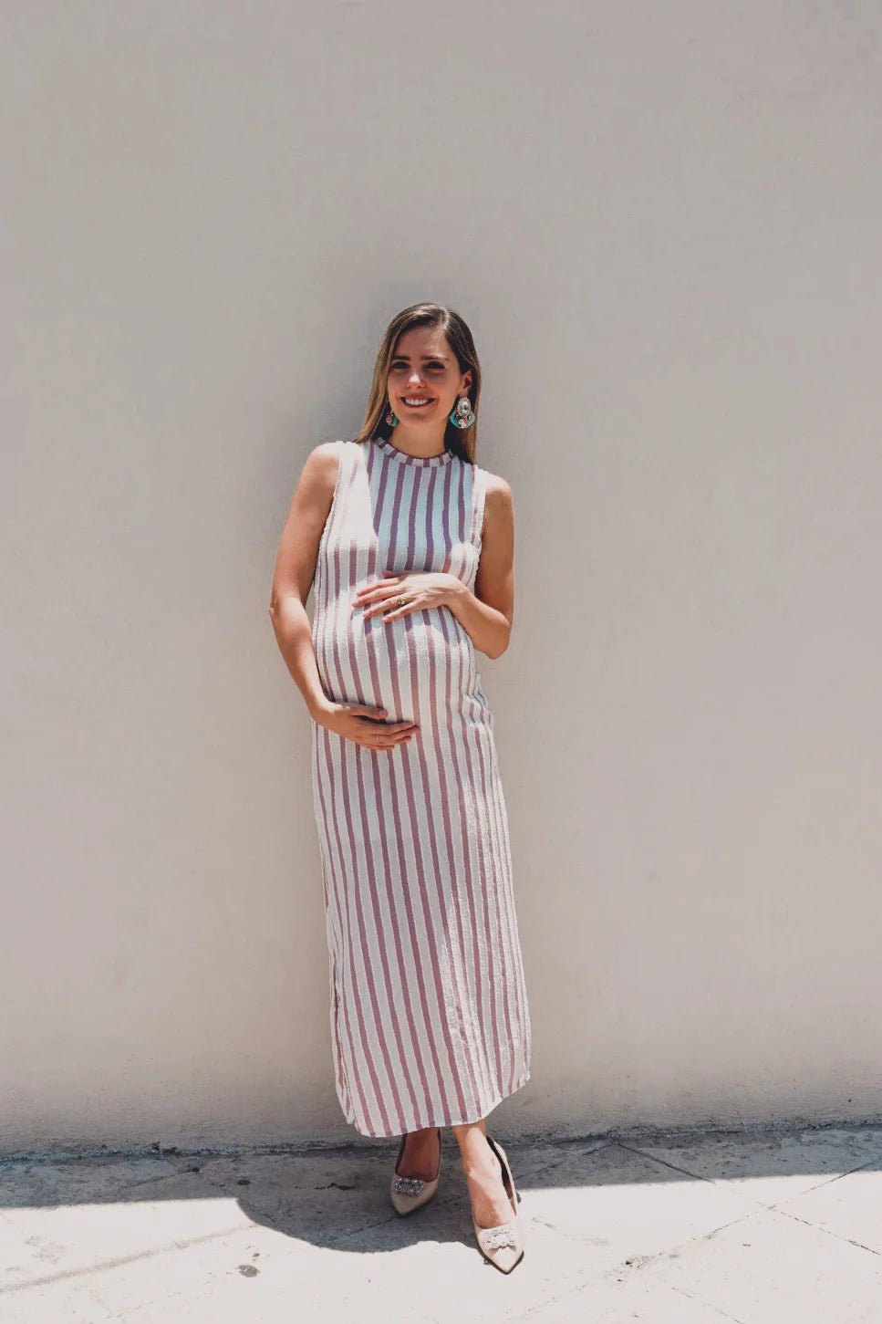 Vestido de maternidad Leslie, rosa/beige rayas