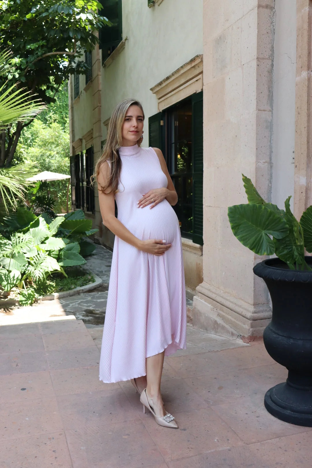 Vestido de maternidad Sonia, rosa franjas