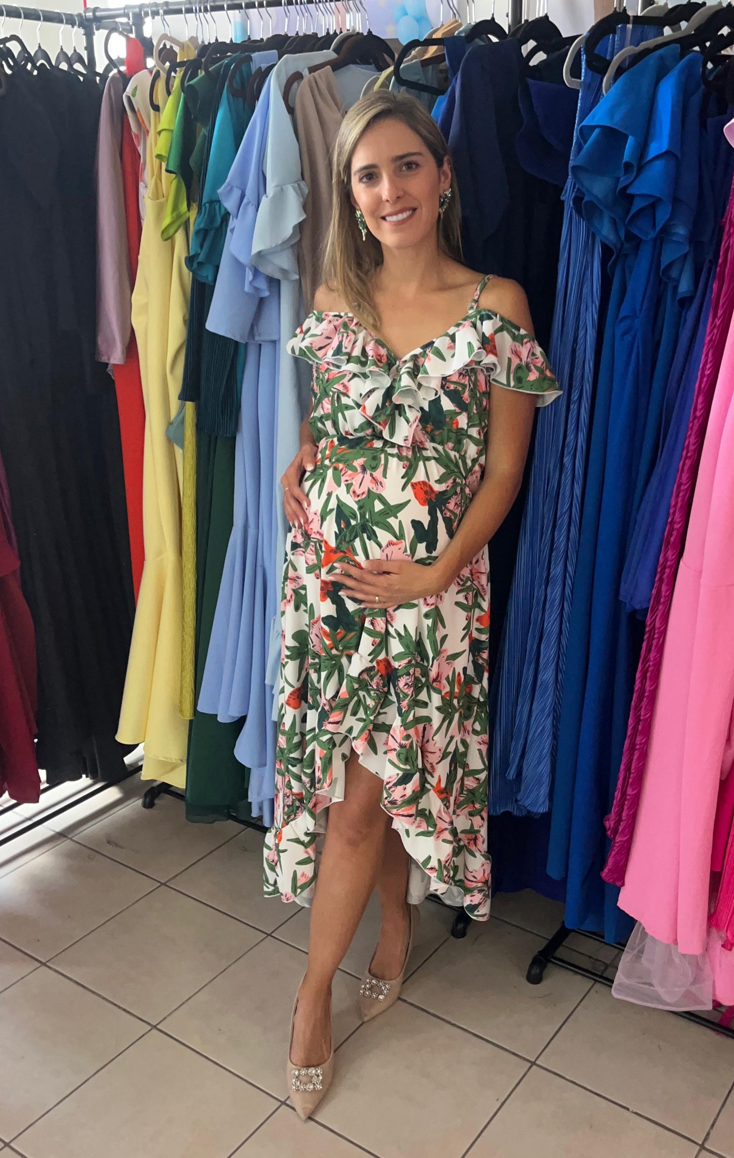 Vestido de maternidad, Carlota blanca floreado