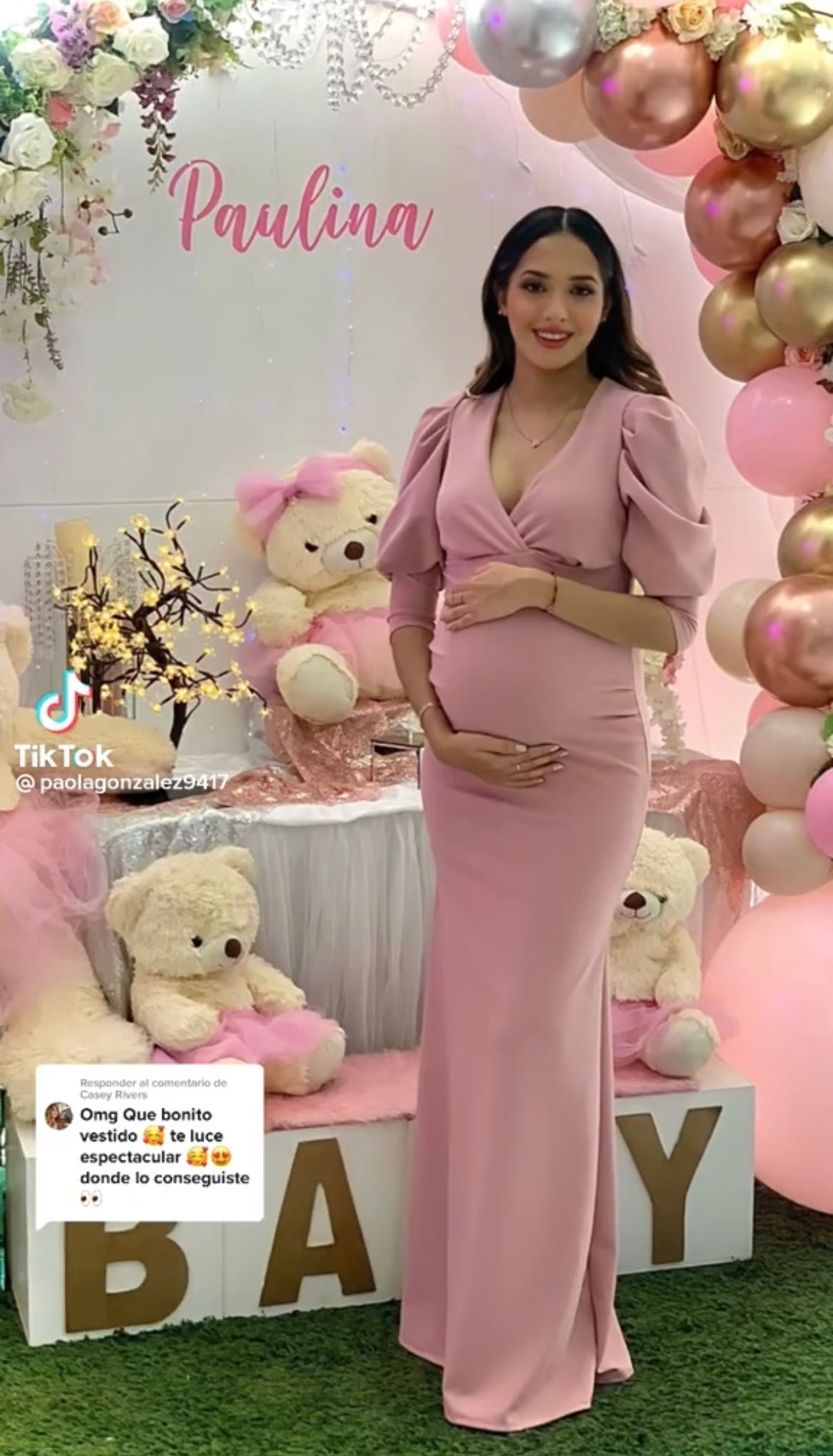Vestido maternidad Yuridia largo rosa fuerte M