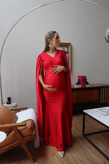 Vestido de maternidad Eliana, rojo brilloso