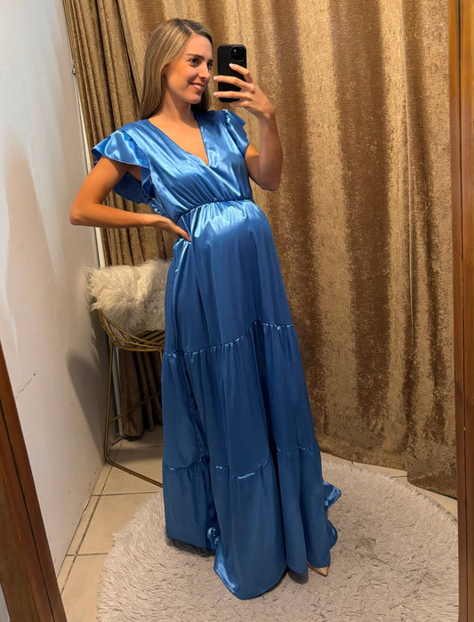 Vestido de maternidad Sofia/Dalia azul destellante