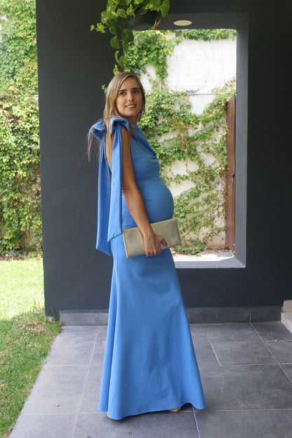 Vestido de maternidad Roberta, ponti Roma azul prusia