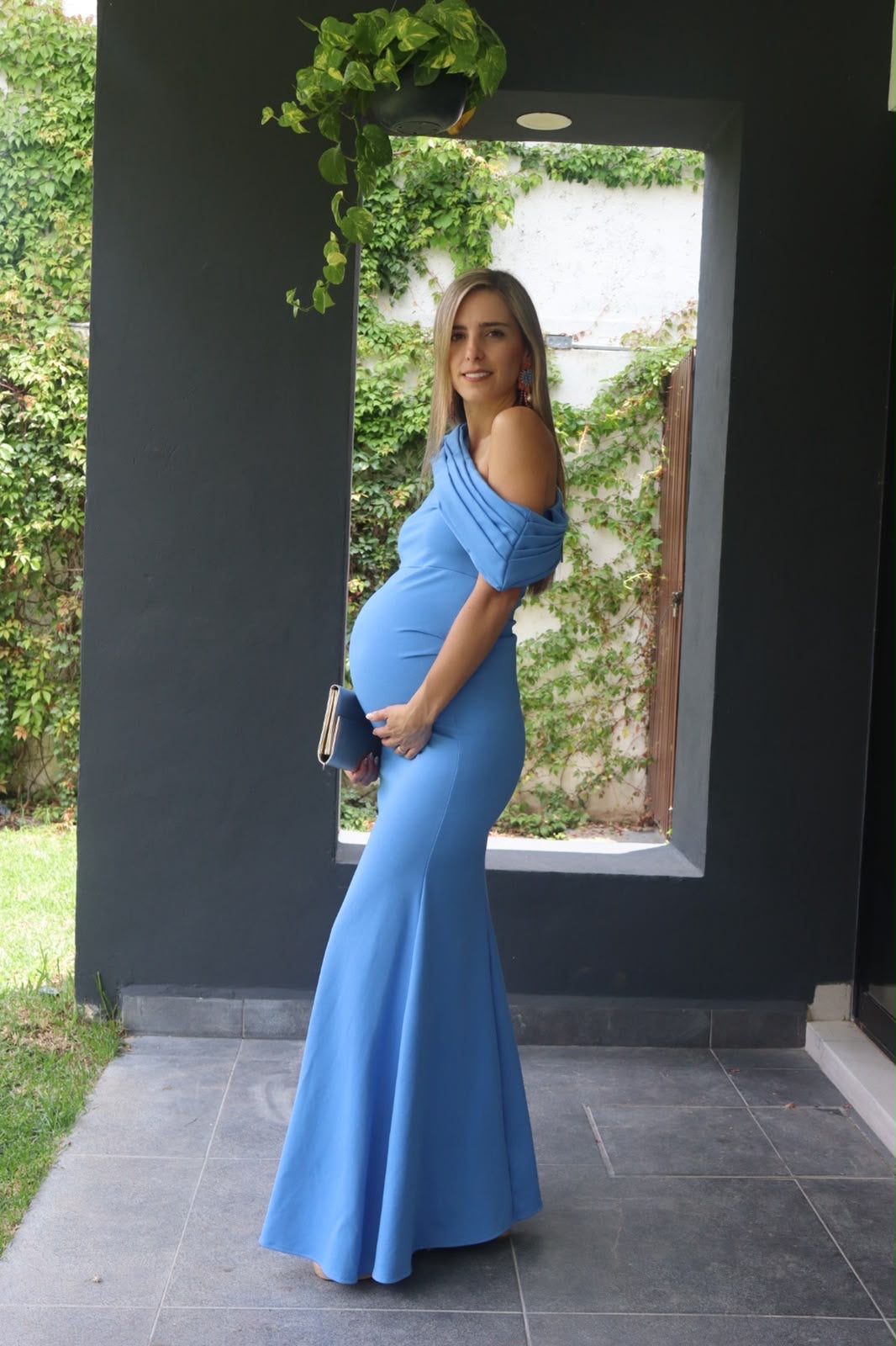 Vestido de maternidad Roberta, ponti Roma azul prusia