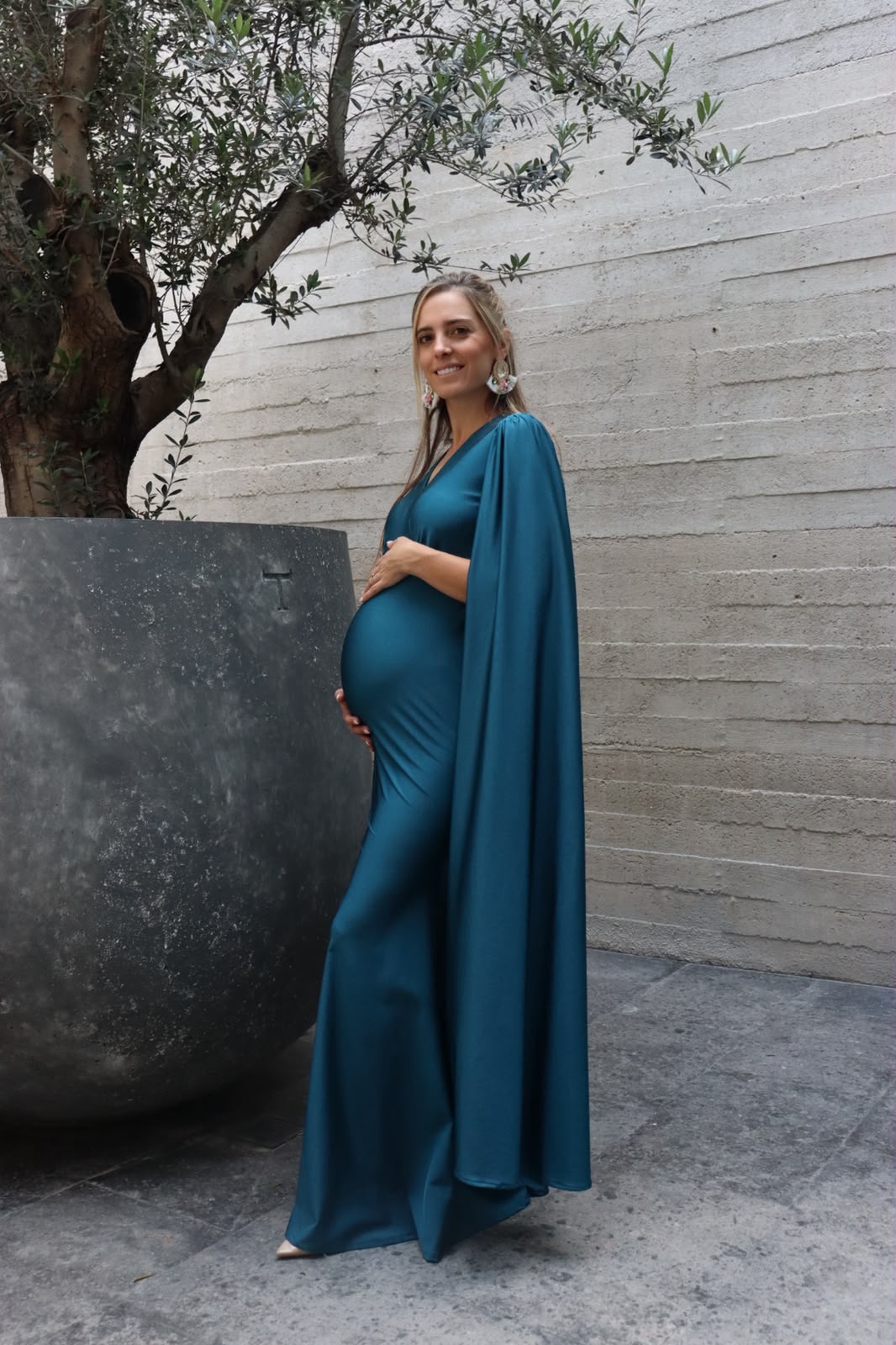 Vestido de maternidad Eliana, azul verdosa licra destellante