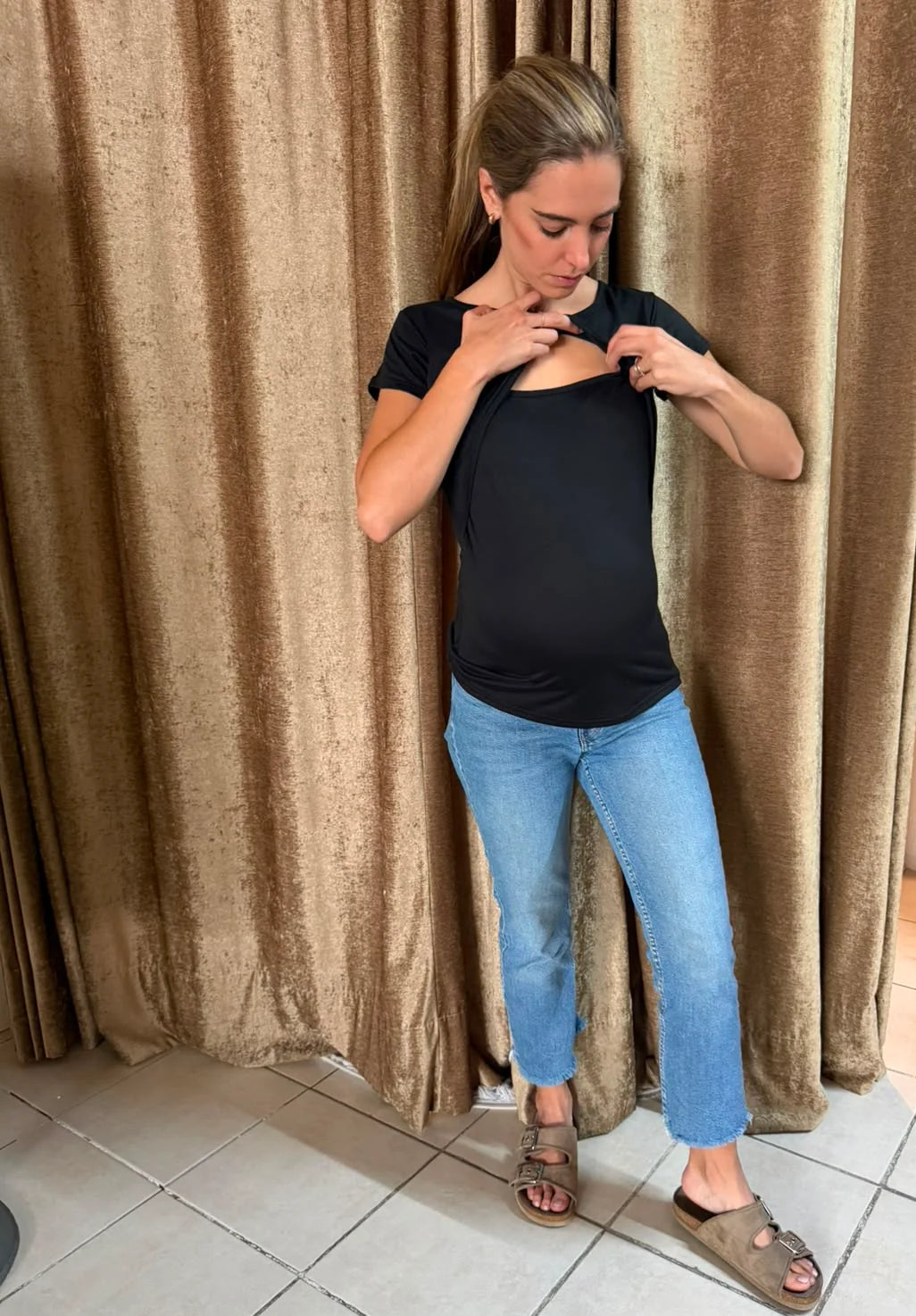 Blusa de maternidad y lactancia algodón negra
