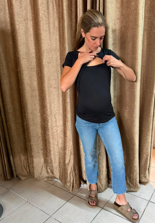 Blusa de maternidad y lactancia algodón negra