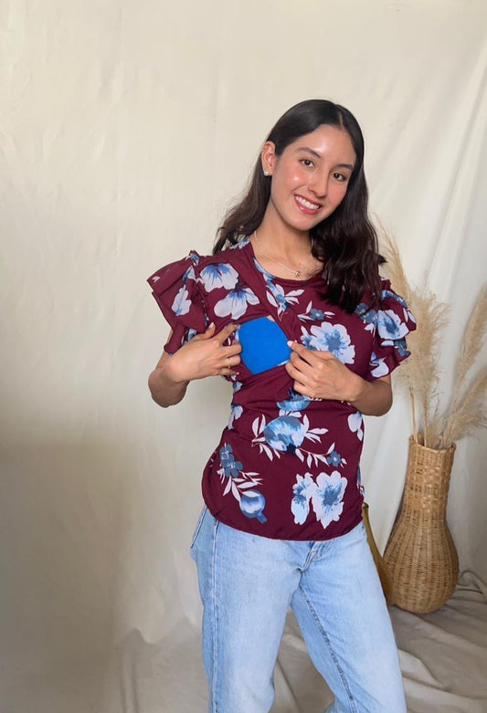 Blusa de lactancia, Adri guinda flores