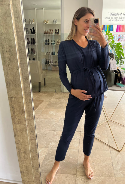 Pijama de lactancia y maternidad, azul