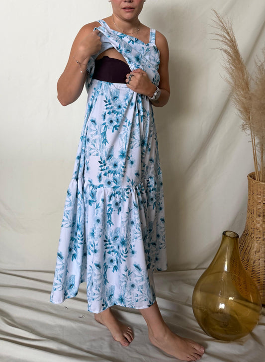 Vestido de maternidad y lactancia, Mitzi azul flores románticas