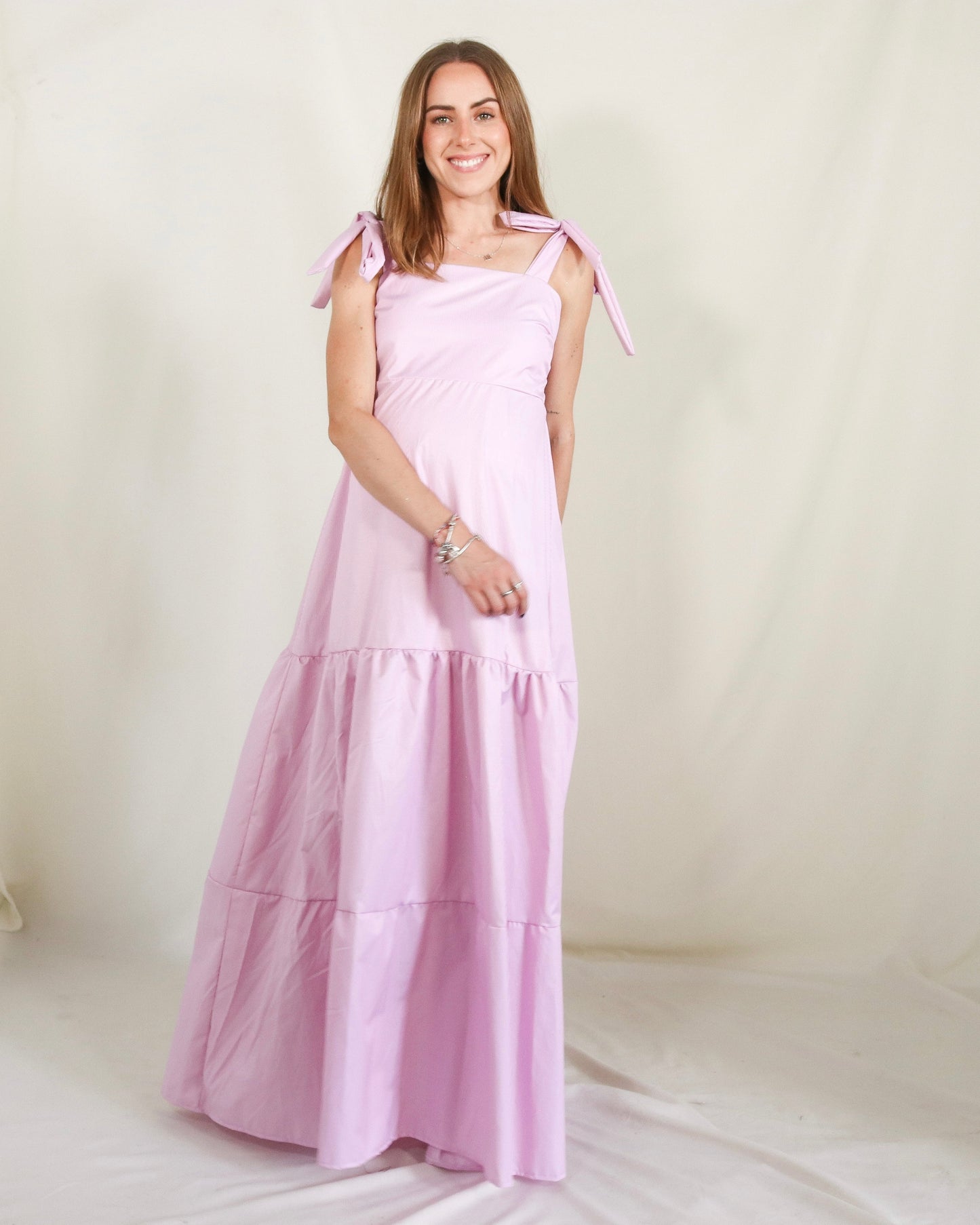Vestido de maternidad Dalia rosa rayitas CH