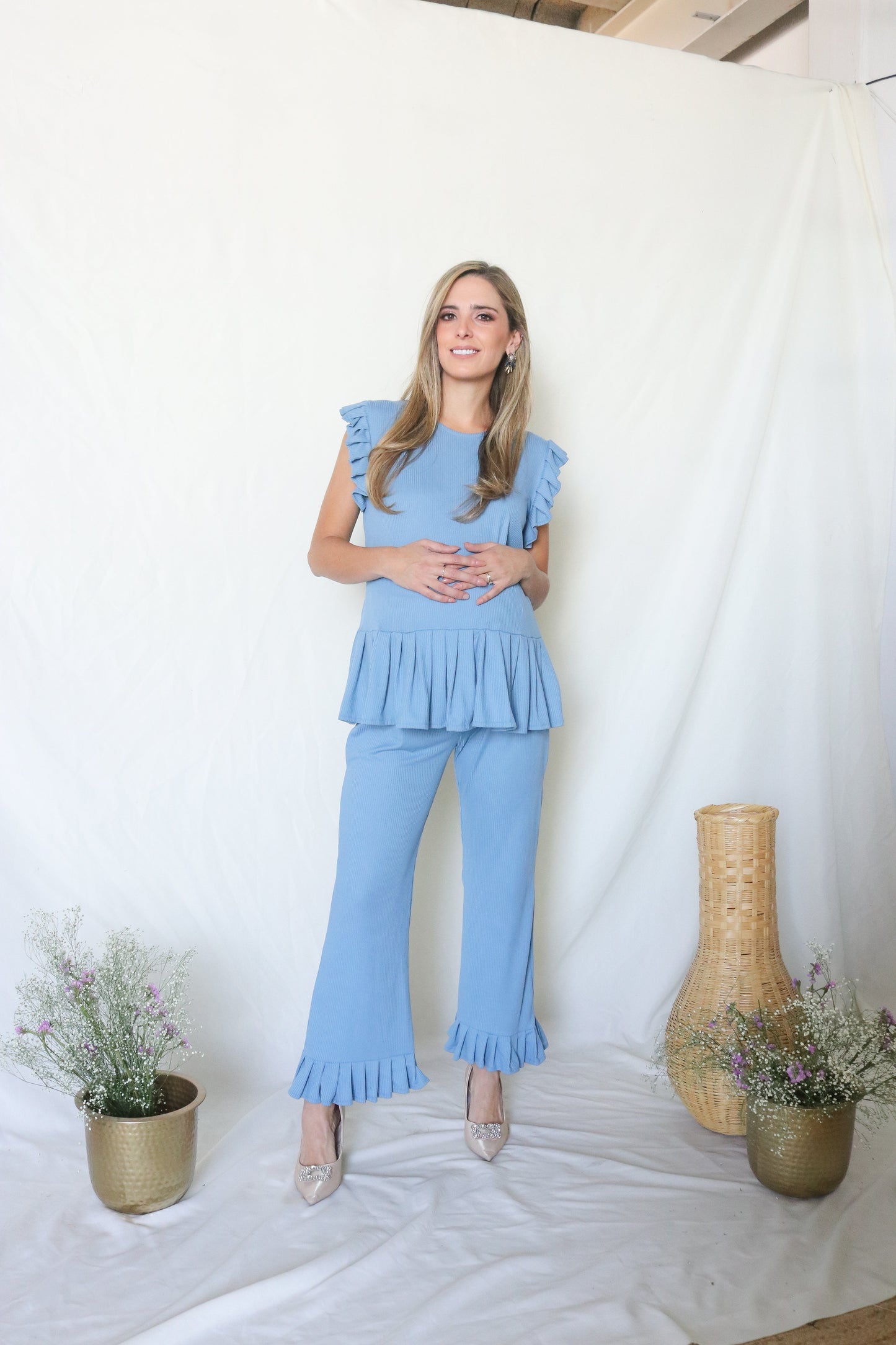 Conjunto de maternidad Imelda, azul rayitas Ch