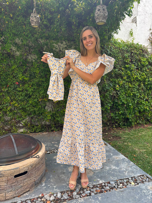 Matching flores con vestido Cristina