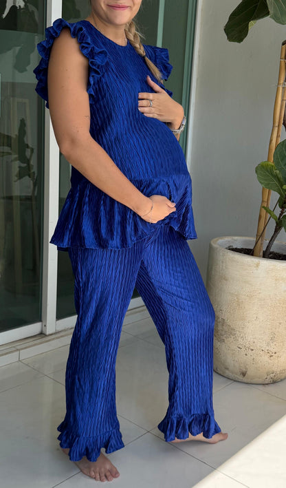 Conjunto de maternidad Imelda, azul rey corrugado