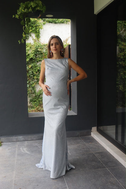 Vestido de maternidad moño Charlotte, plateado