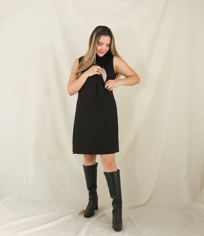 Vestido Miranda de maternidad y lactancia , cuello de tortuga negro sin mangas