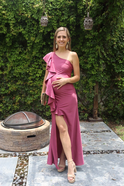 Vestido de maternidad Agustina, rosa licra quemado