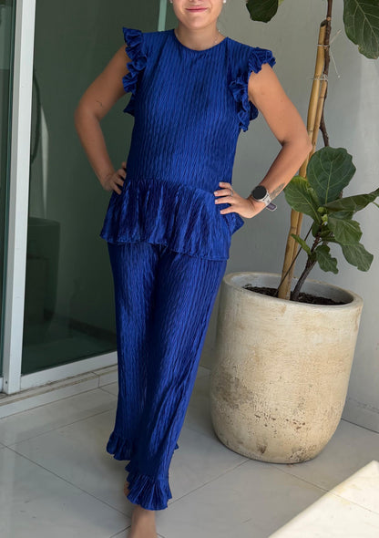 Conjunto de maternidad Imelda, azul rey corrugado