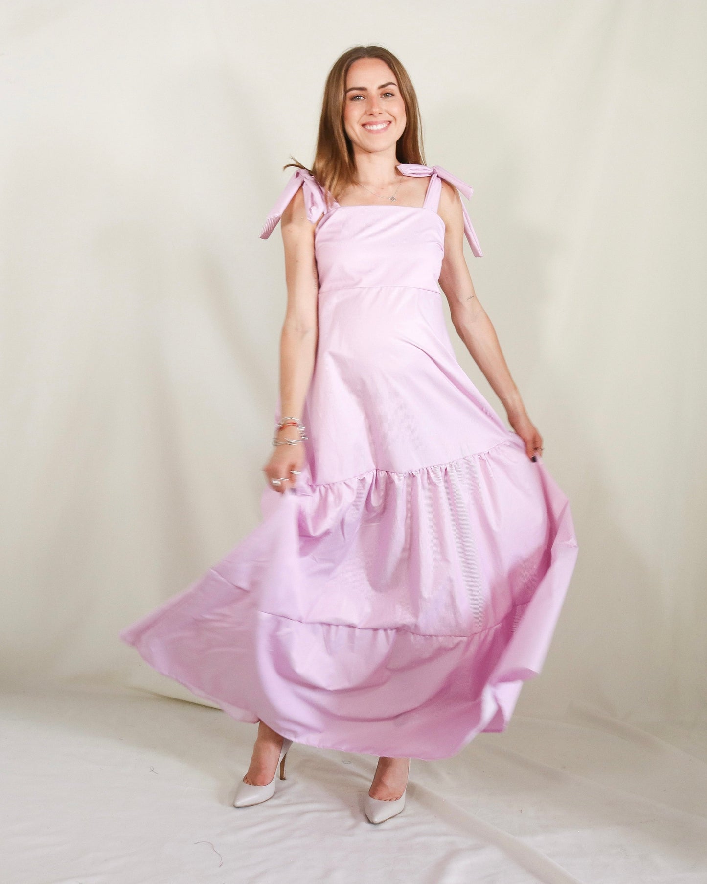 Vestido de maternidad Dalia rosa rayitas CH