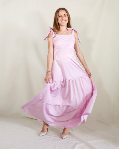 Vestido de maternidad Dalia rosa rayitas CH