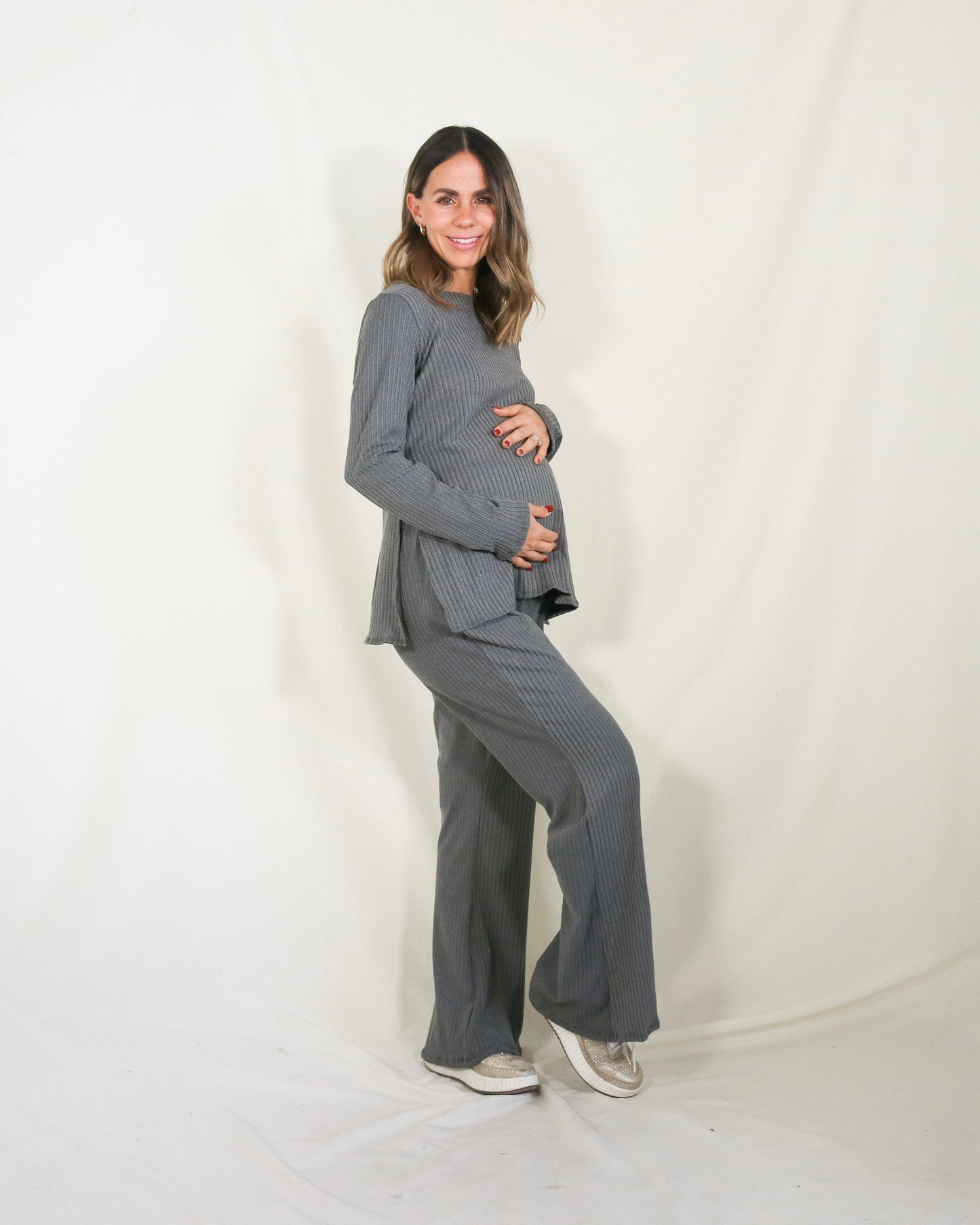 Conjunto de maternidad Cinthya, gris rayitas XG