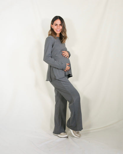 Conjunto de maternidad Cinthya, gris rayitas XG