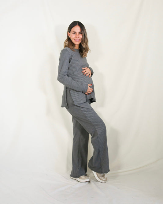 Conjunto de maternidad Cinthya, gris rayitas XG