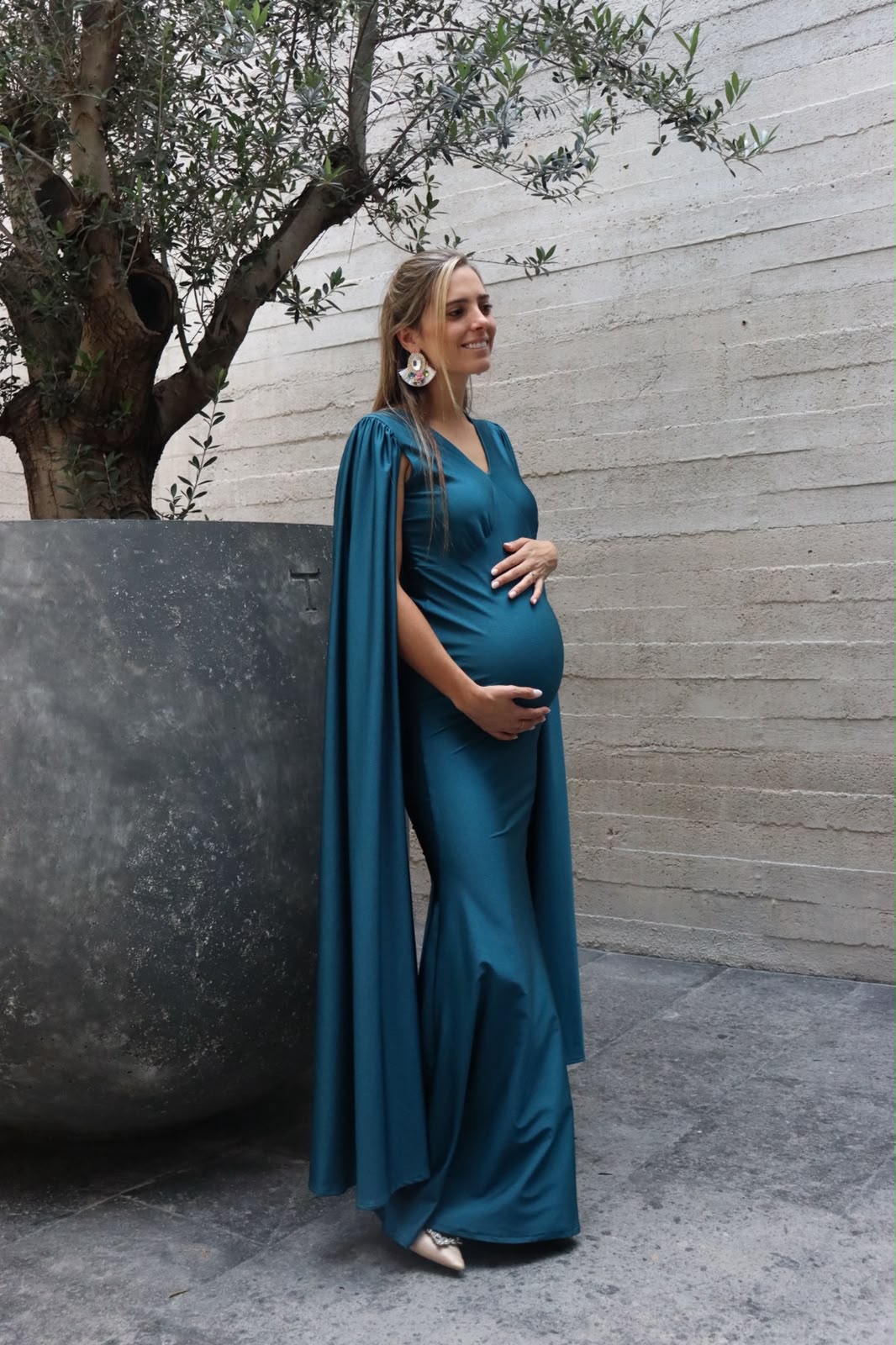 Vestido de maternidad Eliana, azul verdosa licra destellante