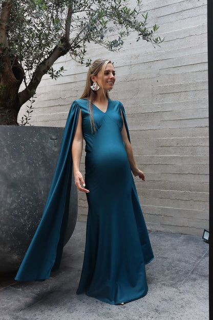 Vestido de maternidad Eliana, azul verdosa licra destellante