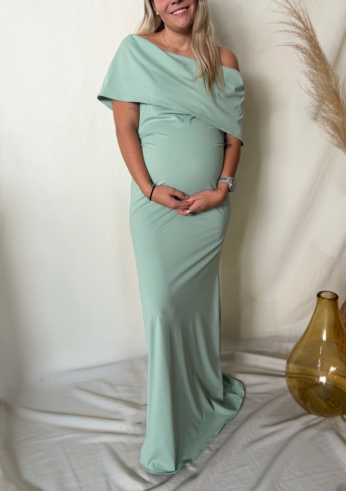 Vestido de maternidad, Verde claro licra largo Lluvia