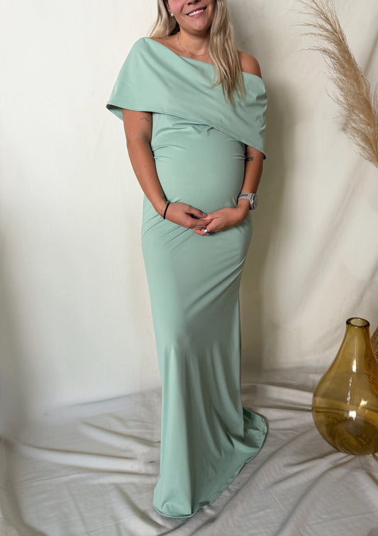 Vestido de maternidad, Verde claro licra largo Lluvia