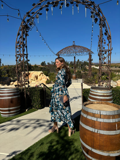 Vestido de maternidad, Ursula verde con flores mostazas