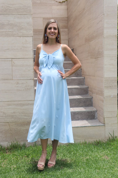 Vestido Manuela de maternidad y lactancia, largo azul ice madrid
