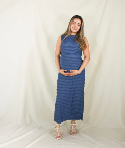 Vestido de maternidad Leslie corrugado azul CH, M