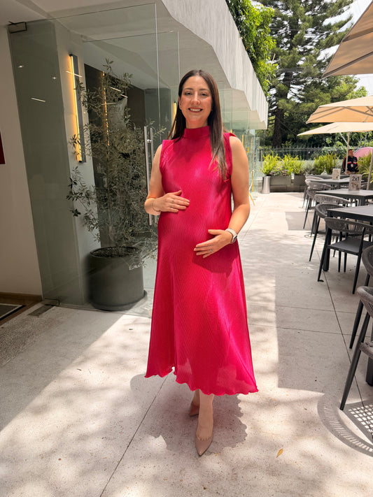 Vestido de maternidad Sonia, rosa rayas corrugado M
