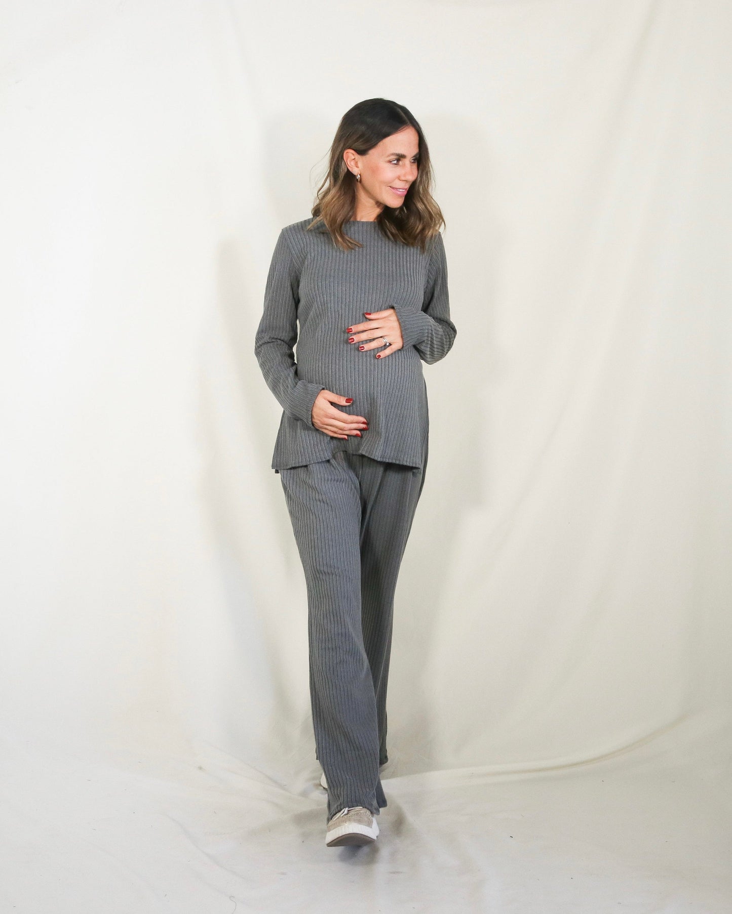 Conjunto de maternidad Cinthya, gris rayitas XG