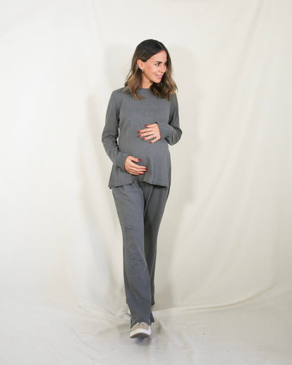 Conjunto de maternidad Cinthya, gris rayitas XG