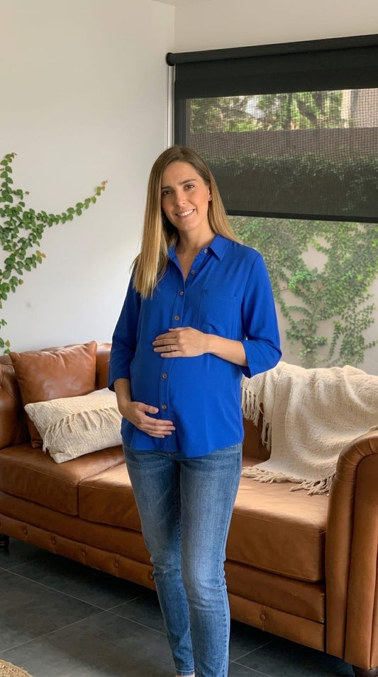 Camisa de maternidad azul