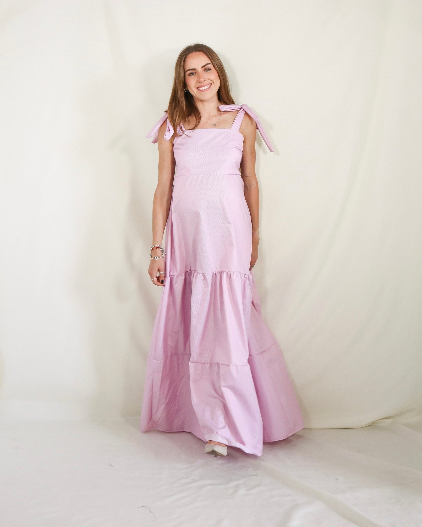 Vestido de maternidad Dalia rosa rayitas
