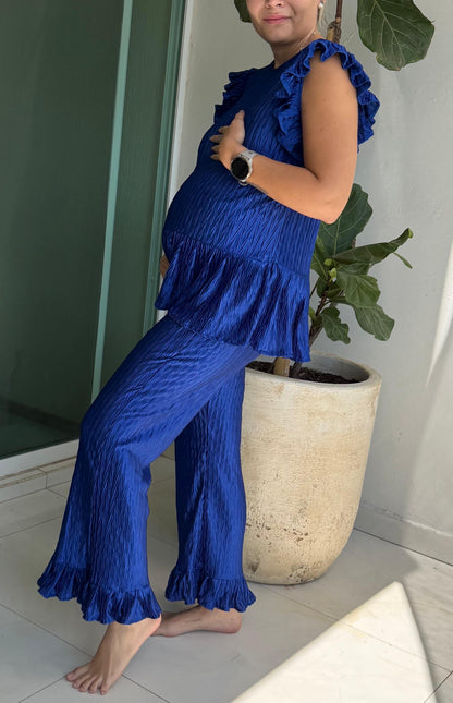 Conjunto de maternidad Imelda, azul rey corrugado