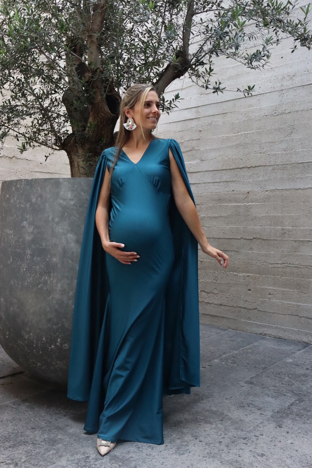 Vestido de maternidad Eliana, azul verdosa licra destellante