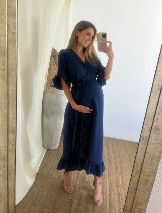 Vestido de maternidad, Ursula azul marino con olanes M, G, XG