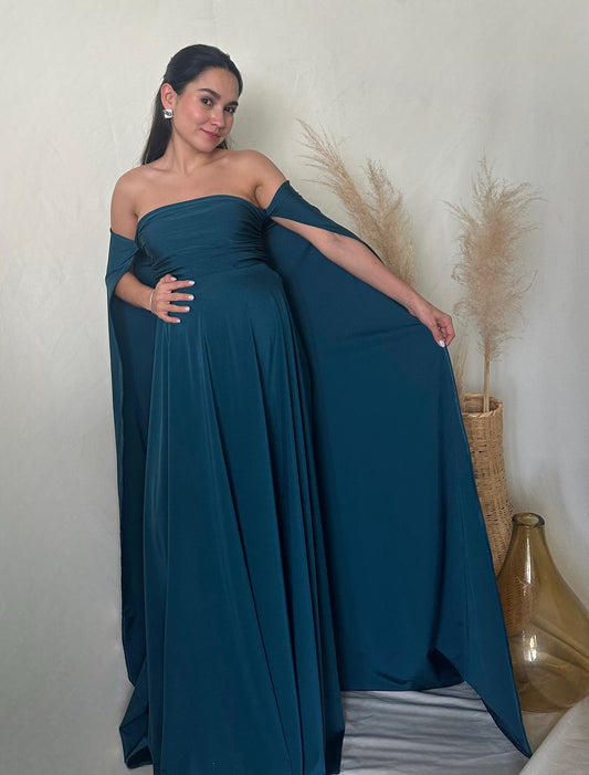 Vestido de maternidad Leonor, azul petróleo licra CH