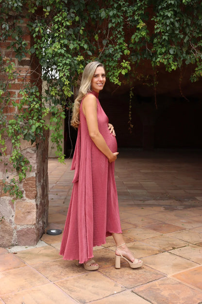Vestido de maternidad Sonia, rosa quemado corrugado G, M