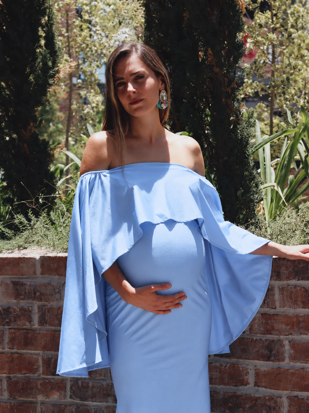 Vestido de maternidad Amparo, azul cielo brilloso licra CH