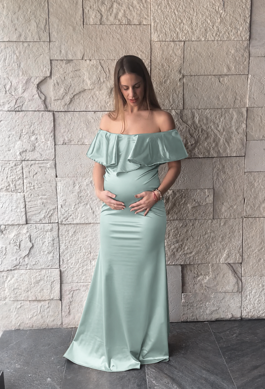 Vestido de maternidad Ana Luisa verde pistache licra M