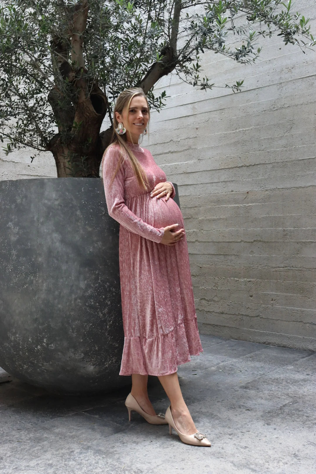 Vestido de maternidad, rosa terciopelo Gaby midi CH